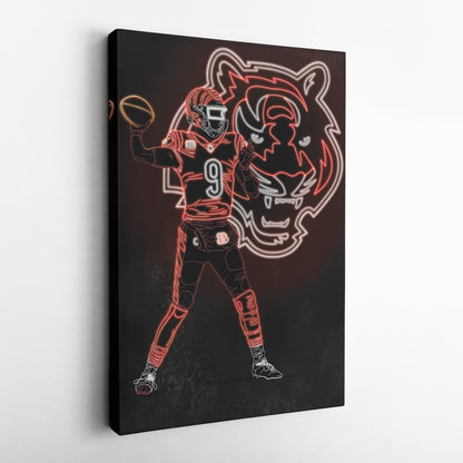 Joe Burrow Neon Canvas Art | Bengals Wall Decor
