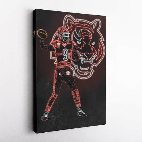 Joe Burrow Neon Canvas Art | Bengals Wall Decor