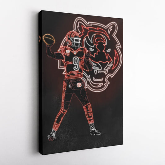 Joe Burrow Neon Canvas Art | Bengals Wall Decor