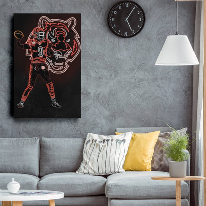 Joe Burrow Neon Canvas Art | Bengals Wall Decor