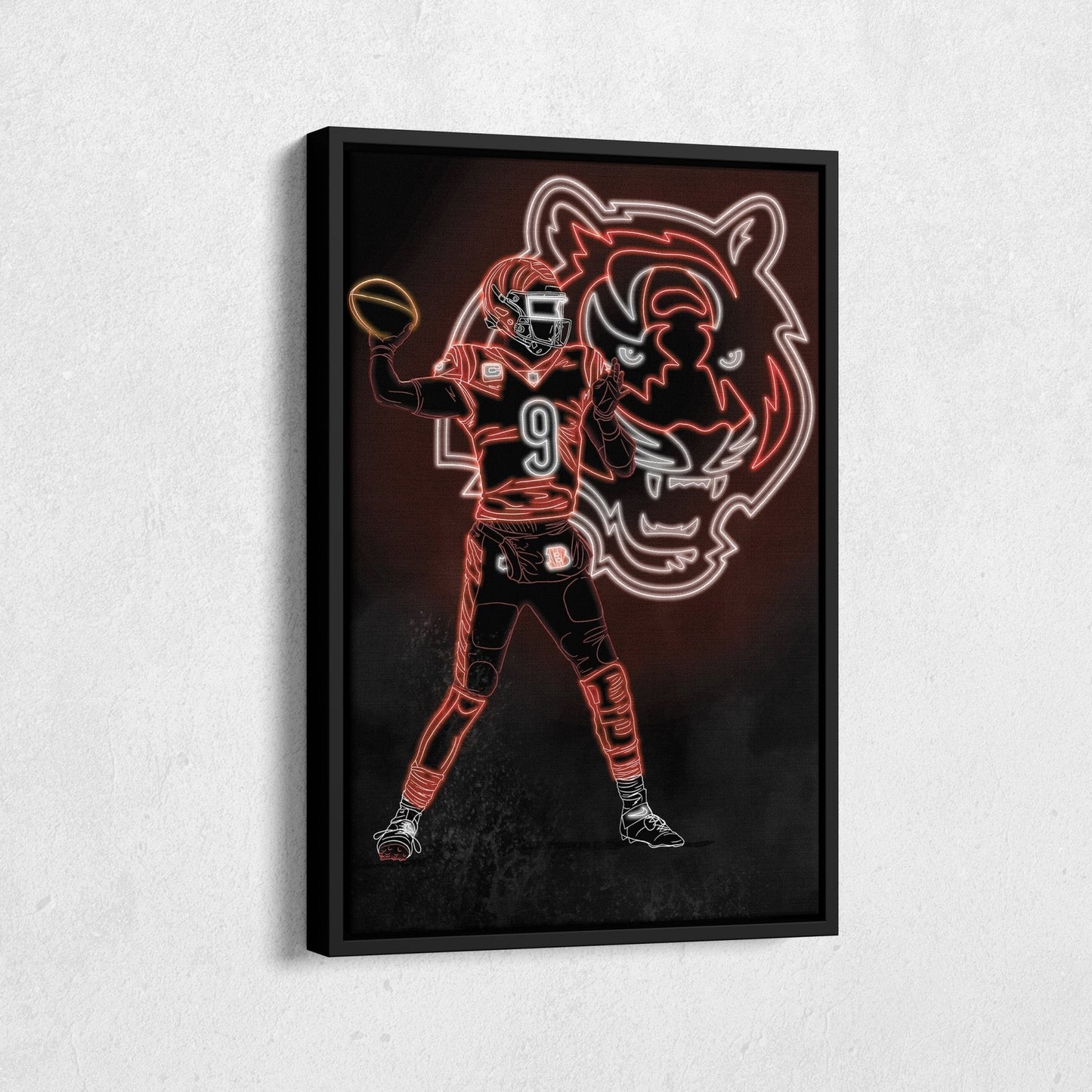 Joe Burrow Neon Canvas Art | Bengals Wall Decor