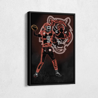 Joe Burrow Neon Canvas Art | Bengals Wall Decor