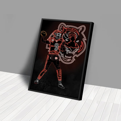 Joe Burrow Neon Canvas Art | Bengals Wall Decor