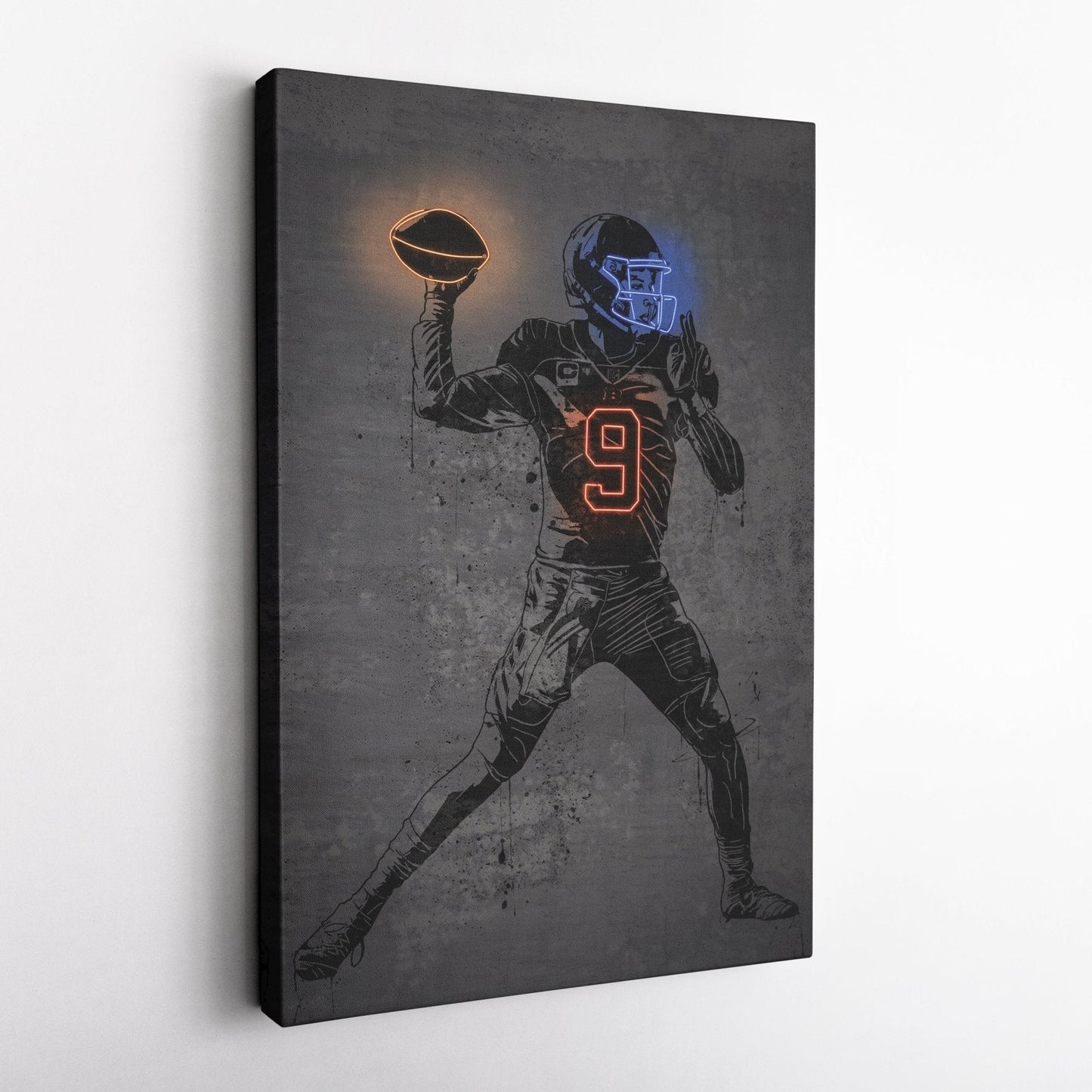 Joe Burrow Neon Canvas Art | Modern Wall Decor for Bengals Fans