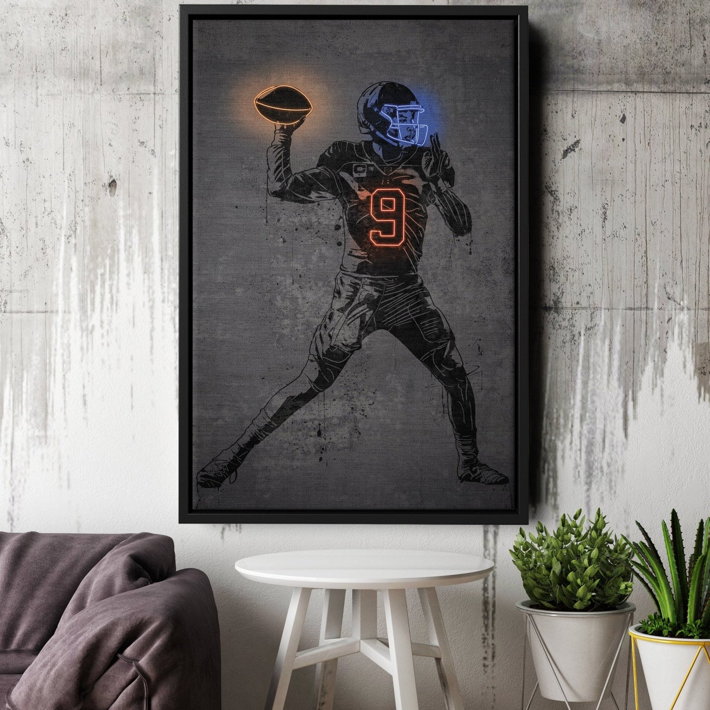 Joe Burrow Neon Canvas Art | Modern Wall Decor for Bengals Fans