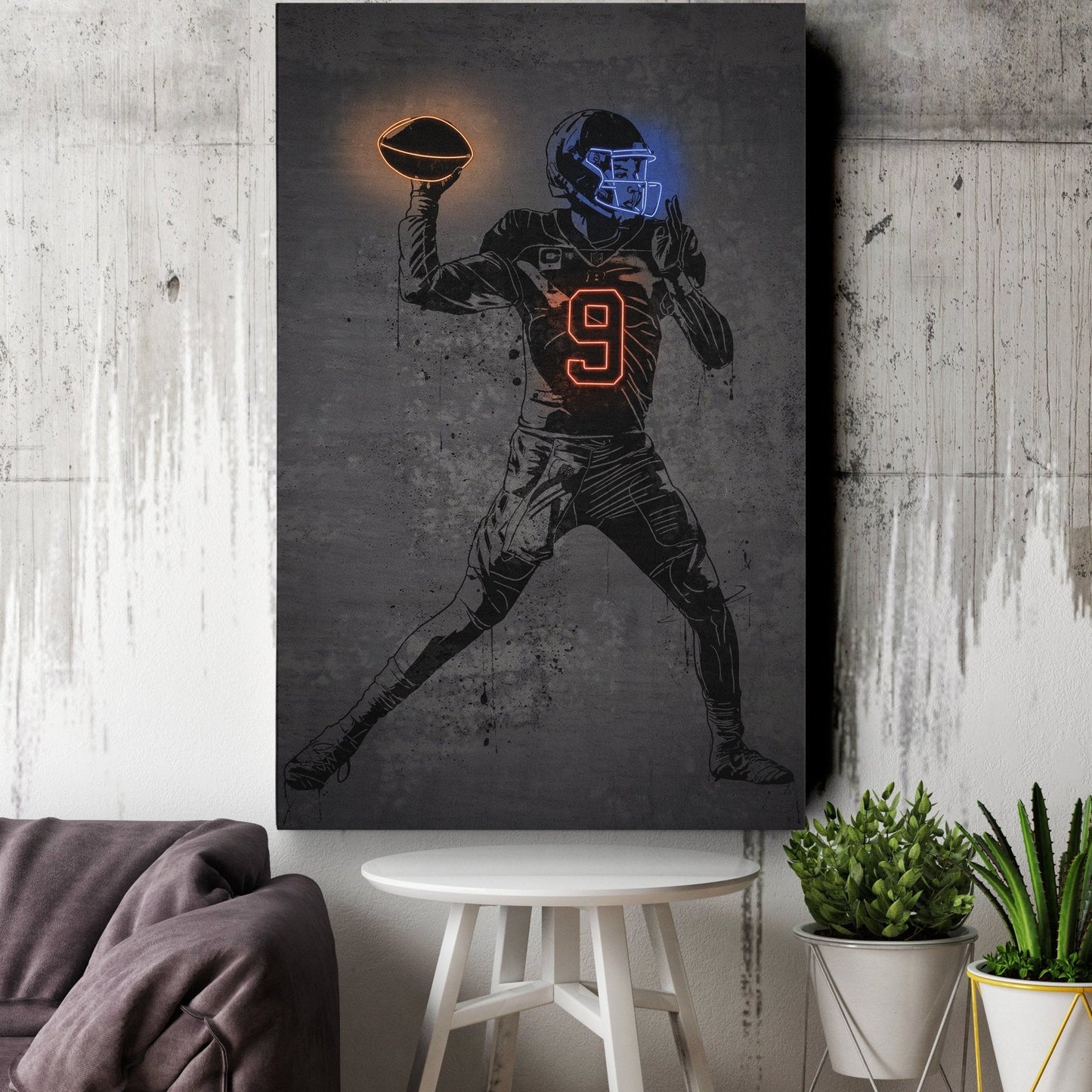 Joe Burrow Neon Canvas Art | Modern Wall Decor for Bengals Fans