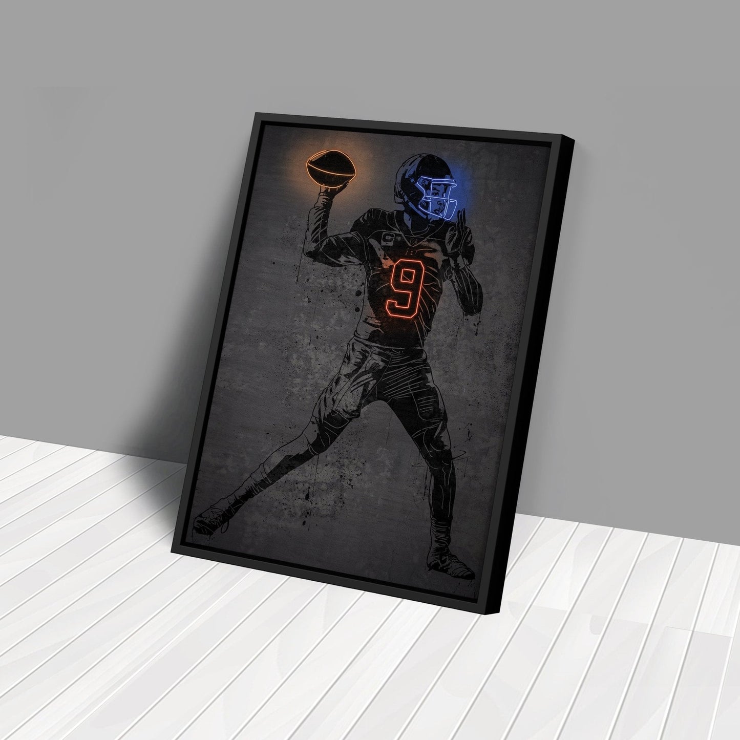 Joe Burrow Neon Canvas Art | Modern Wall Decor for Bengals Fans
