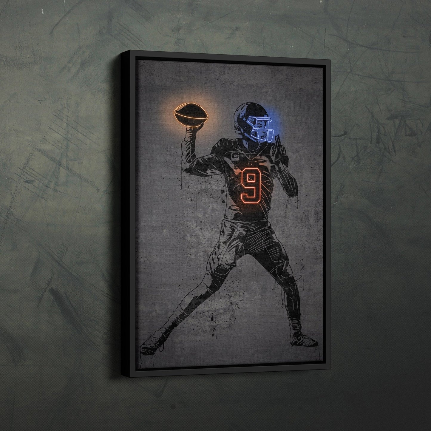 Joe Burrow Neon Canvas Art | Modern Wall Decor for Bengals Fans