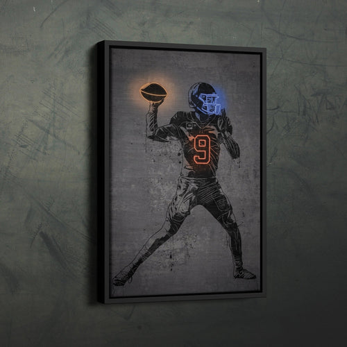 Joe Burrow Neon Canvas Art | Modern Wall Decor for Bengals Fans