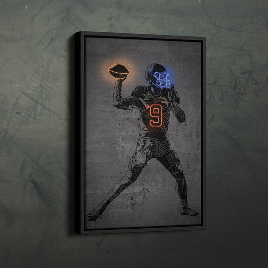 Joe Burrow Neon Canvas Art | Modern Wall Decor for Bengals Fans