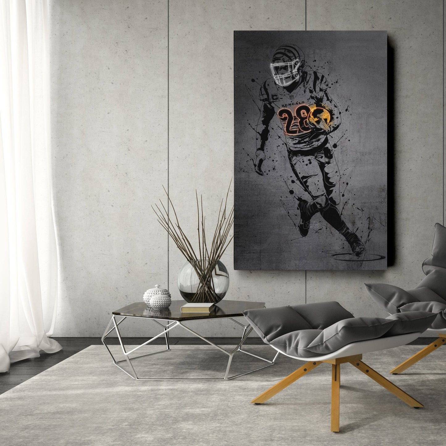Joe Mixon Neon Canvas Art | Modern Wall Decor for Bengals Fans