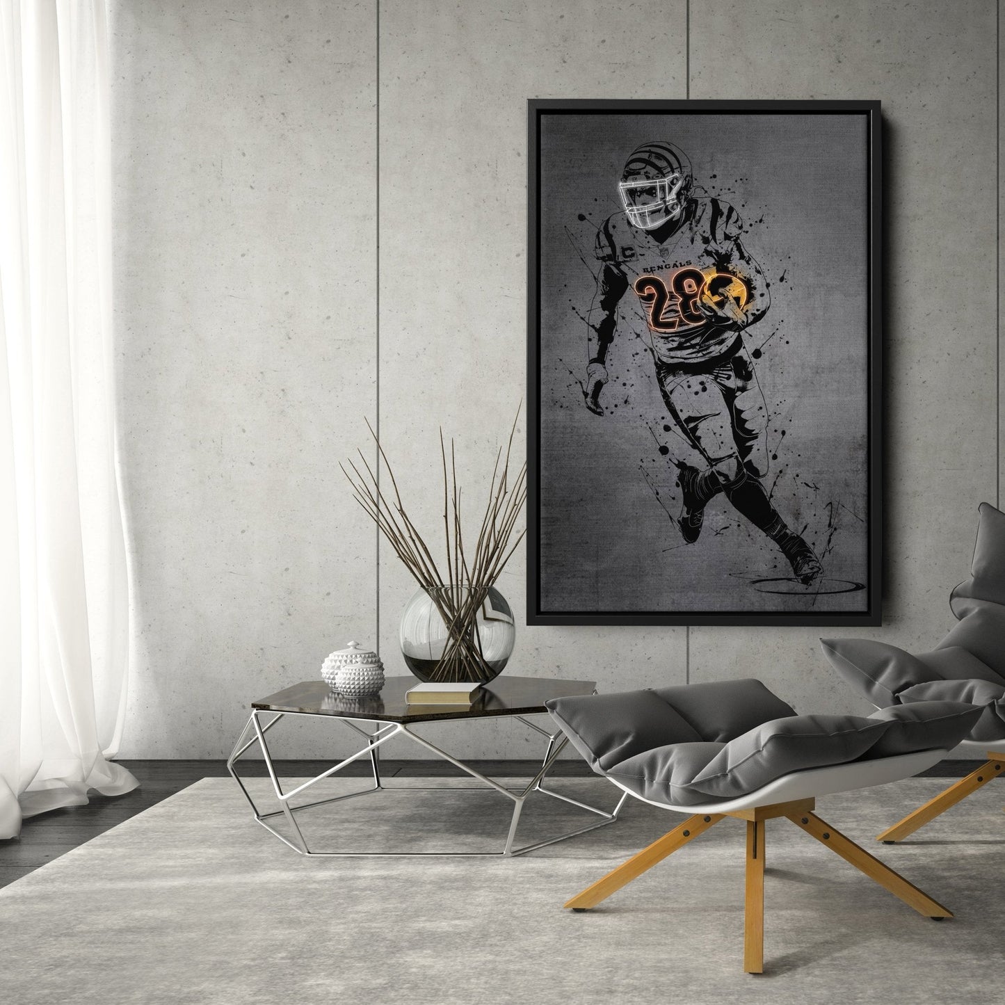 Joe Mixon Neon Canvas Art | Modern Wall Decor for Bengals Fans