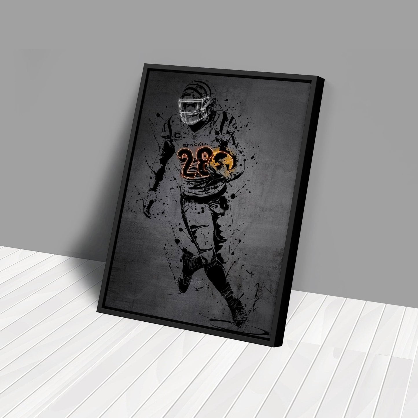 Joe Mixon Neon Canvas Art | Modern Wall Decor for Bengals Fans