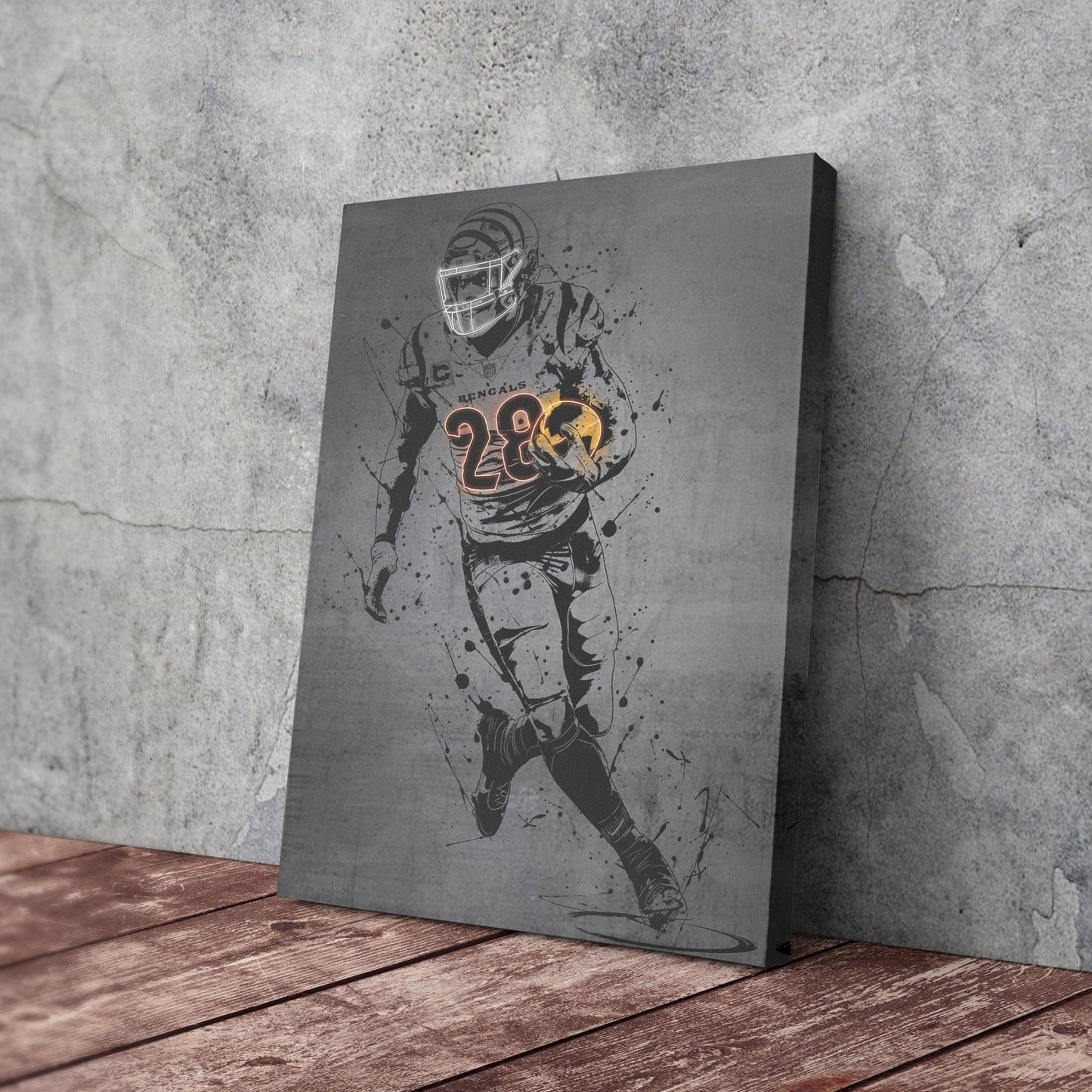 Joe Mixon Neon Canvas Art | Modern Wall Decor for Bengals Fans