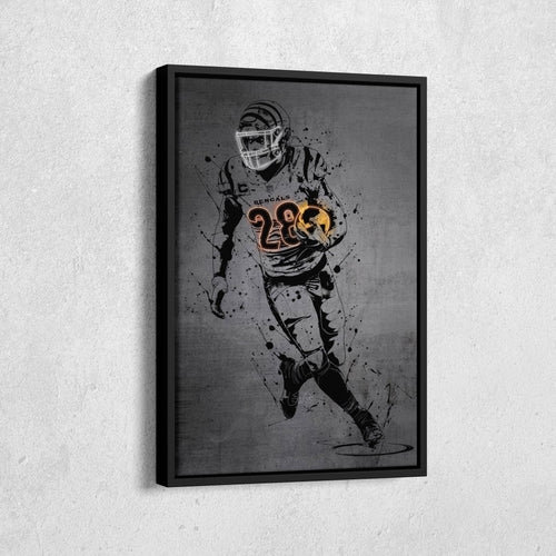 Joe Mixon Neon Canvas Art | Modern Wall Decor for Bengals Fans