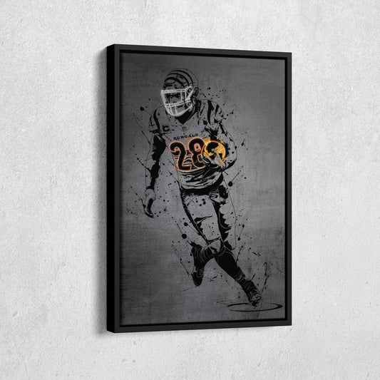 Joe Mixon Neon Canvas Art | Modern Wall Decor for Bengals Fans