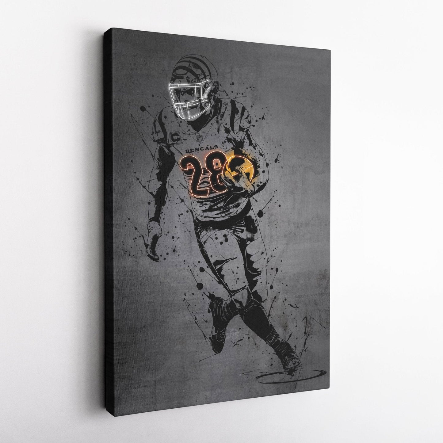 Joe Mixon Neon Canvas Art | Modern Wall Decor for Bengals Fans