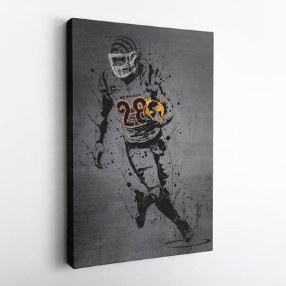 Joe Mixon Neon Canvas Art | Modern Wall Decor for Bengals Fans