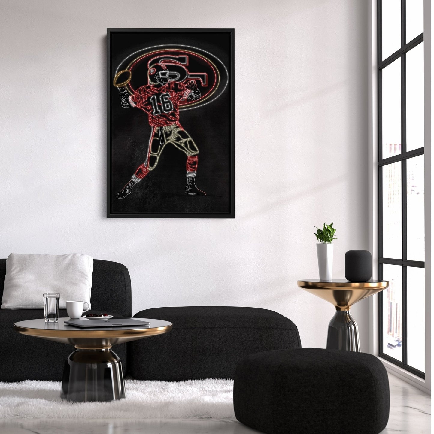 Joe Montana Neon Canvas Art | 49ers Wall Decor