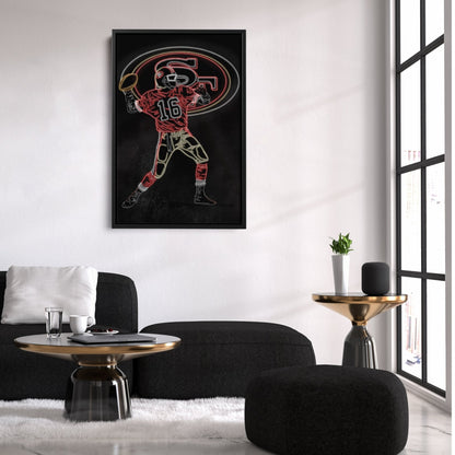 Joe Montana Neon Canvas Art | 49ers Wall Decor