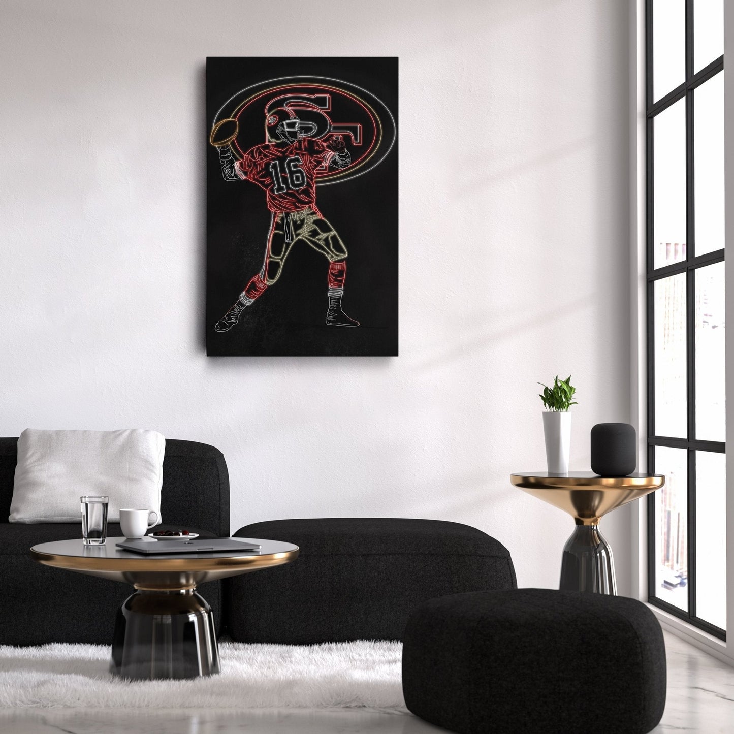 Joe Montana Neon Canvas Art | 49ers Wall Decor