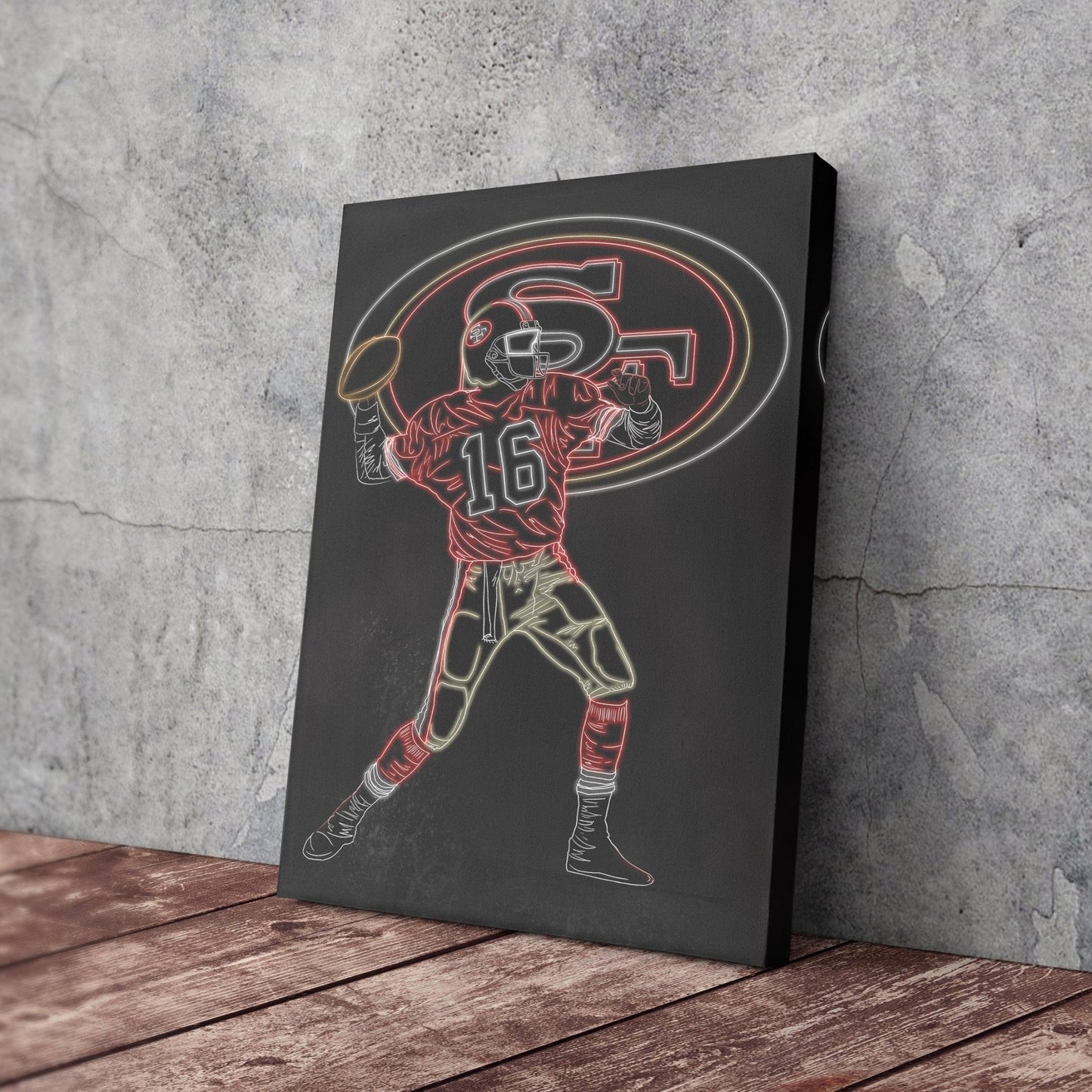 Joe Montana Neon Canvas Art | 49ers Wall Decor