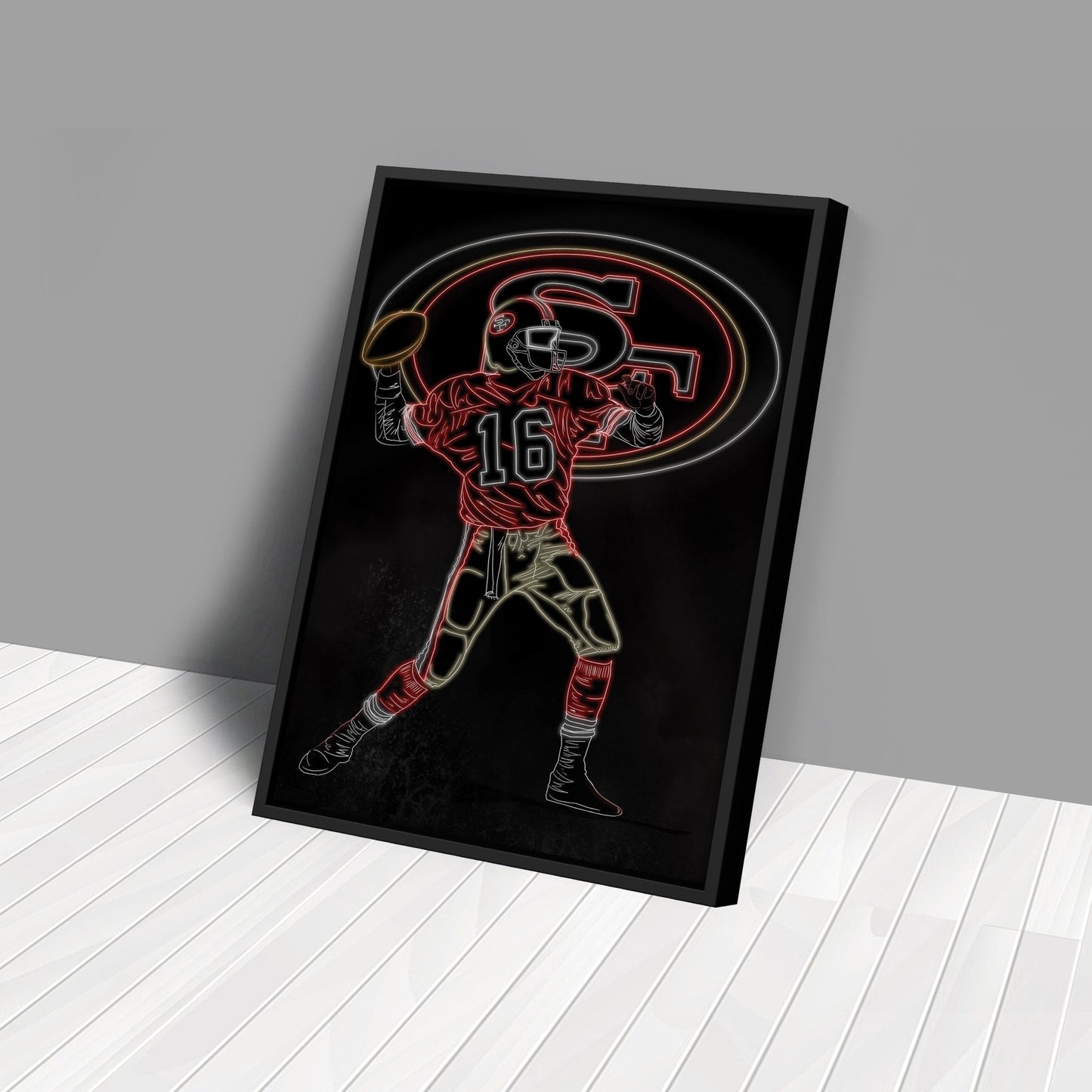 Joe Montana Neon Canvas Art | 49ers Wall Decor