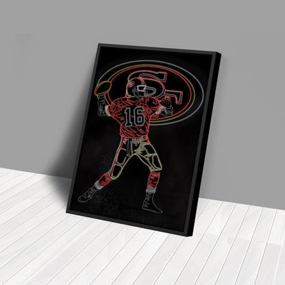 Joe Montana Neon Canvas Art | 49ers Wall Decor