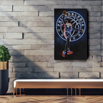 Joel Embiid Neon Canvas Art | 76ers Wall Decor