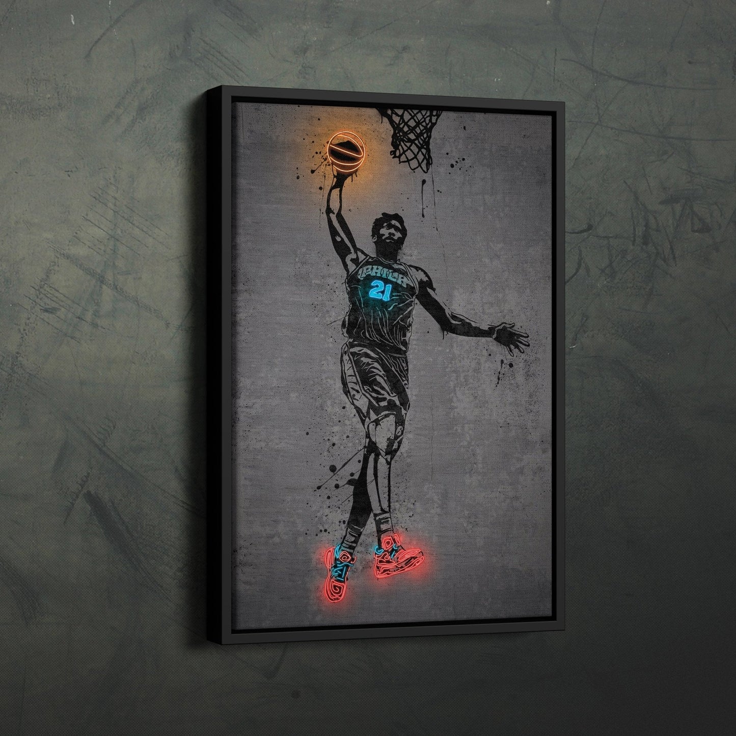 Joel Embiid Neon Canvas Art | Modern Wall Decor for 76ers Fans