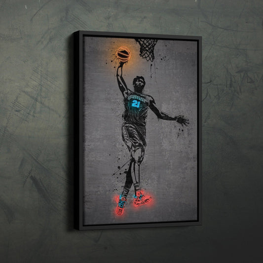 Joel Embiid Neon Canvas Art | Modern Wall Decor for 76ers Fans