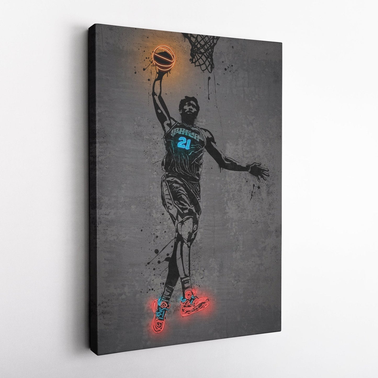 Joel Embiid Neon Canvas Art | Modern Wall Decor for 76ers Fans