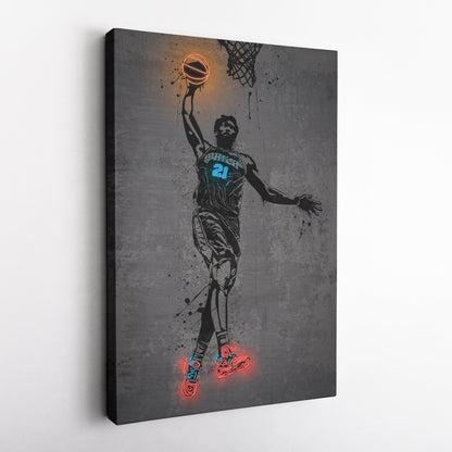 Joel Embiid Neon Canvas Art | Modern Wall Decor for 76ers Fans