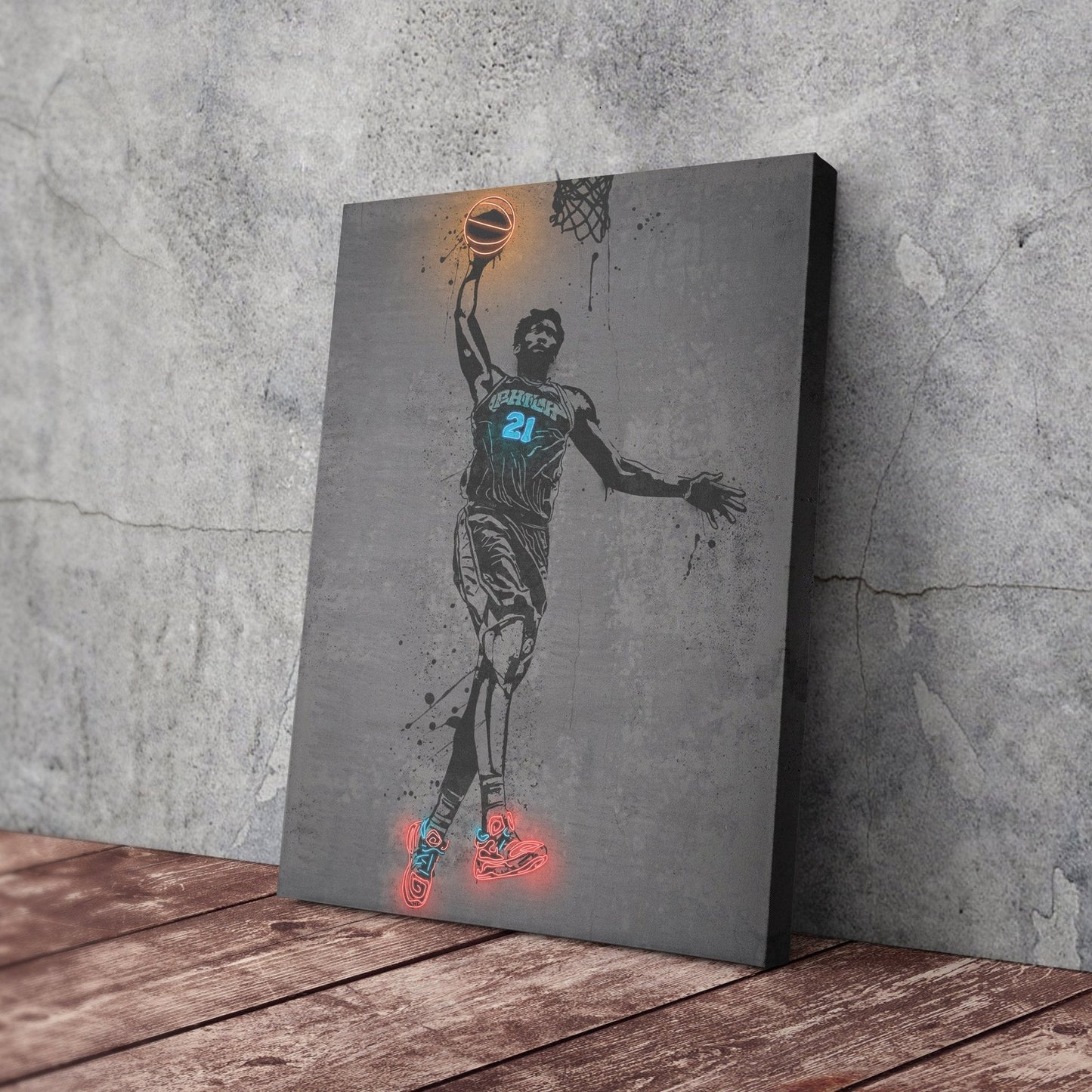 Joel Embiid Neon Canvas Art | Modern Wall Decor for 76ers Fans