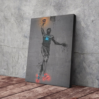 Joel Embiid Neon Canvas Art | Modern Wall Decor for 76ers Fans