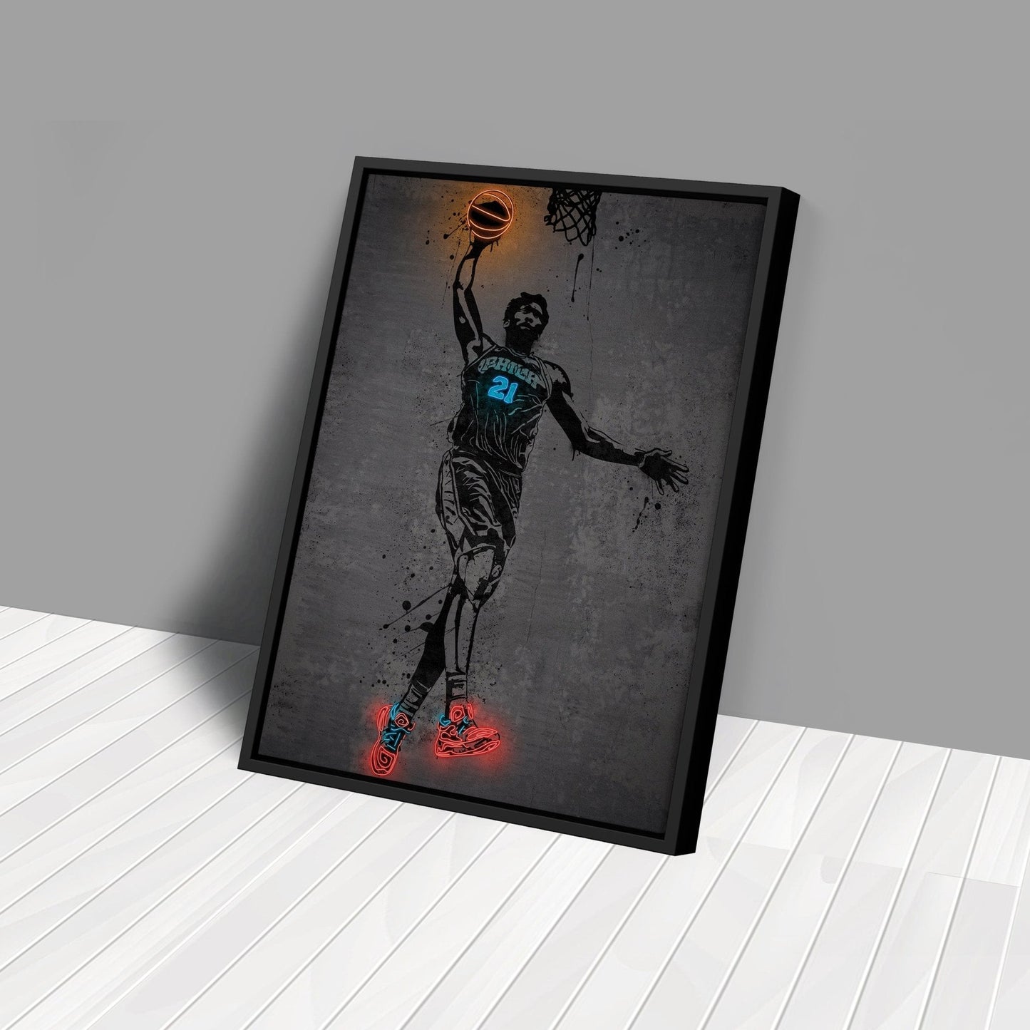 Joel Embiid Neon Canvas Art | Modern Wall Decor for 76ers Fans