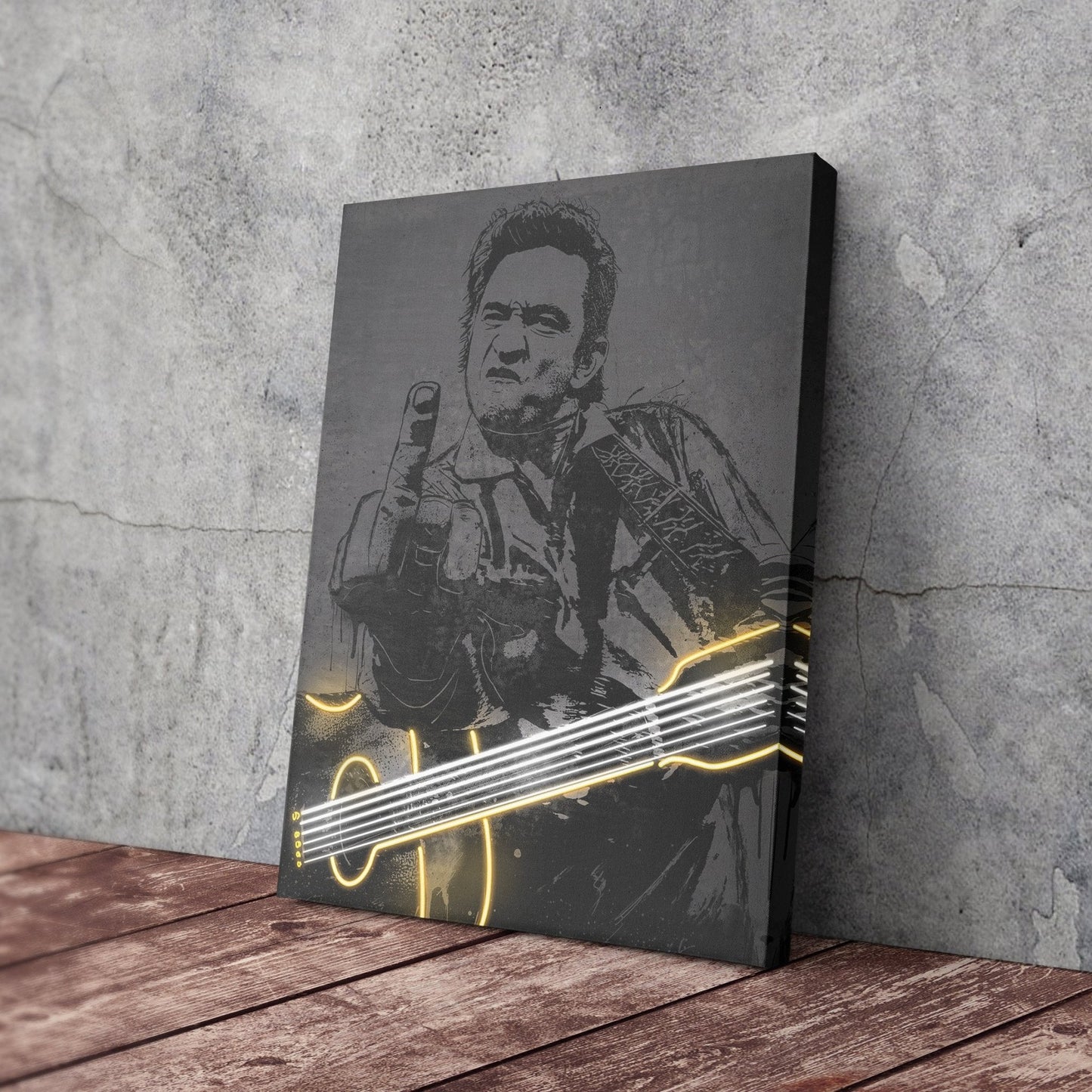 Johnny Cash Neon Canvas Art | Music Wall Decor