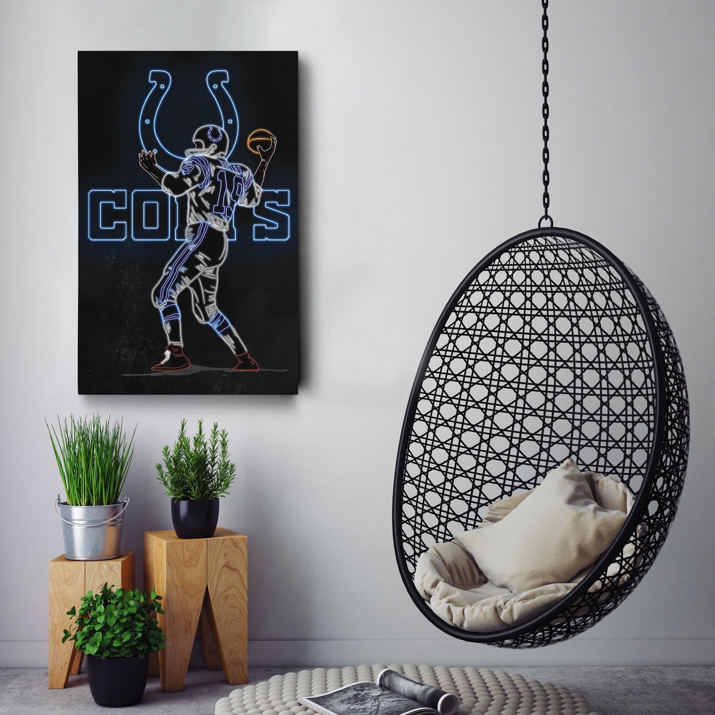 Johnny Unitas Neon Canvas Art | Colts Wall Decor