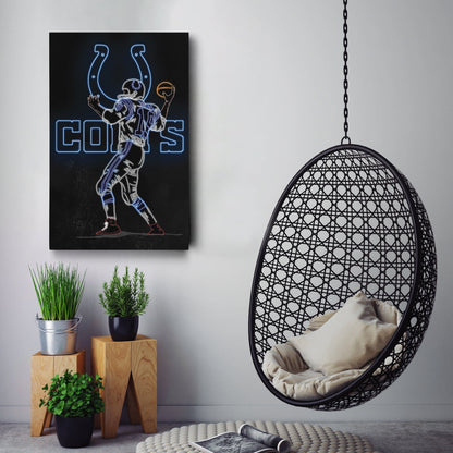 Johnny Unitas Neon Canvas Art | Colts Wall Decor