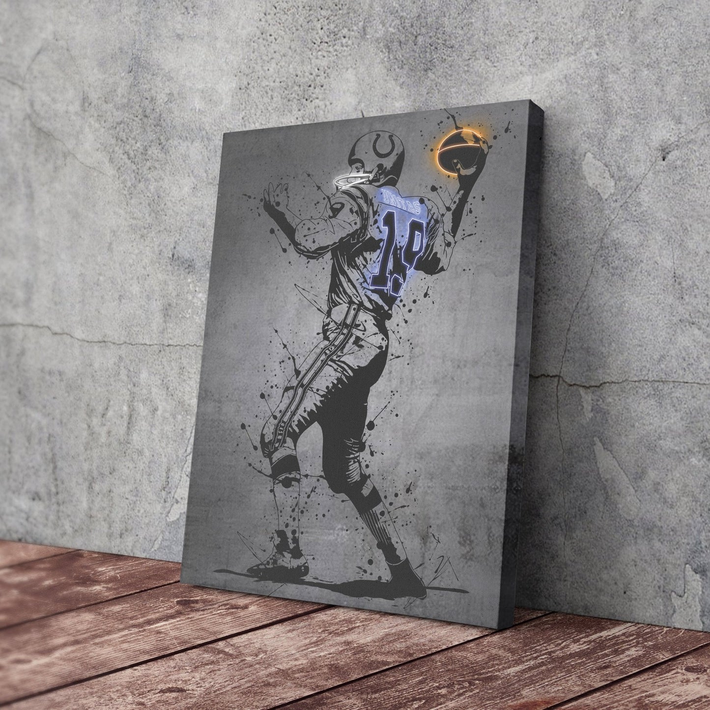 Johnny Unitas Neon Canvas Art | Modern Wall Decor for Colts Fans