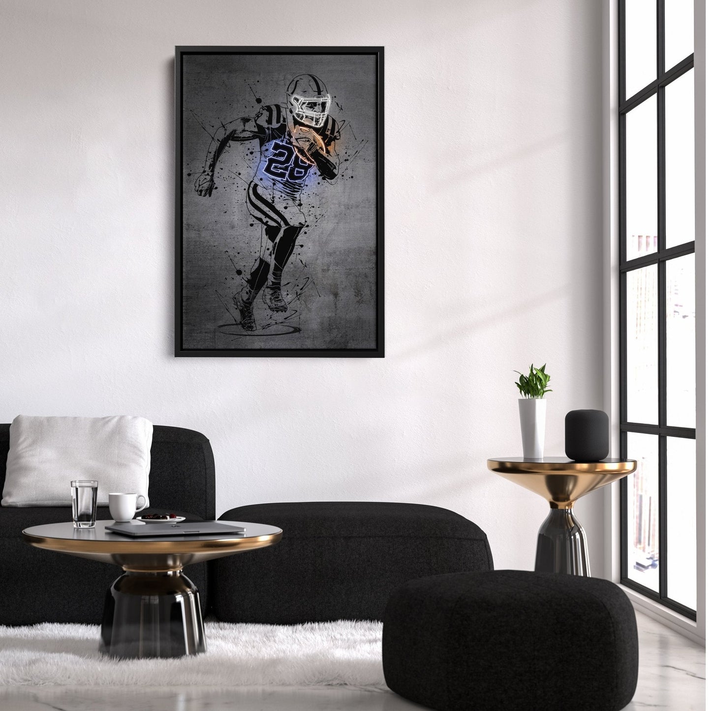 Jonathan Taylor Neon Canvas Art | Modern Wall Decor for Colts Fans