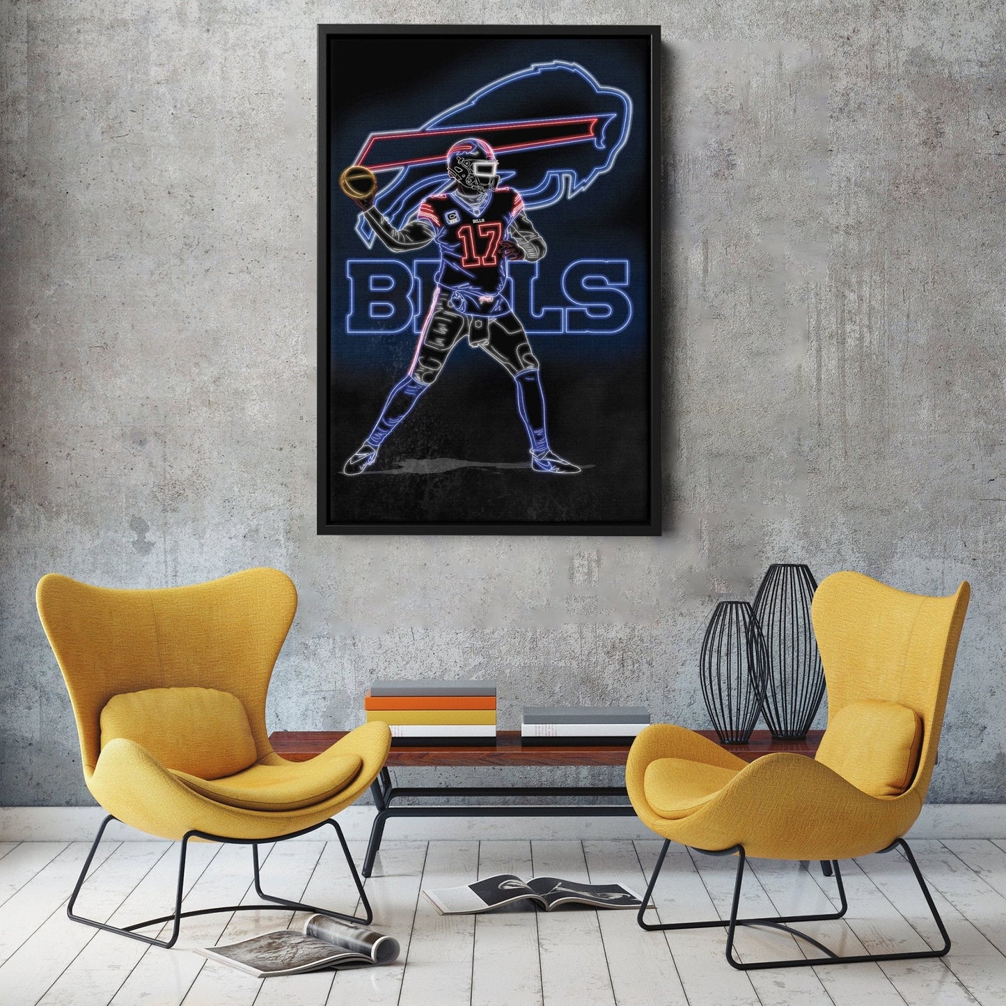Josh Allen Neon Canvas Art | Bills Wall Decor