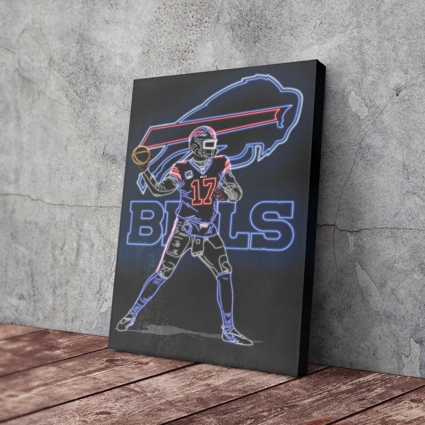 Josh Allen Neon Canvas Art | Bills Wall Decor