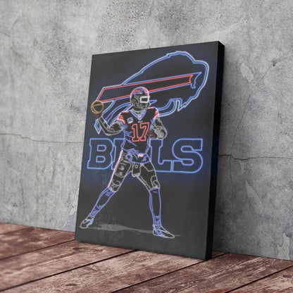 Josh Allen Neon Canvas Art | Bills Wall Decor