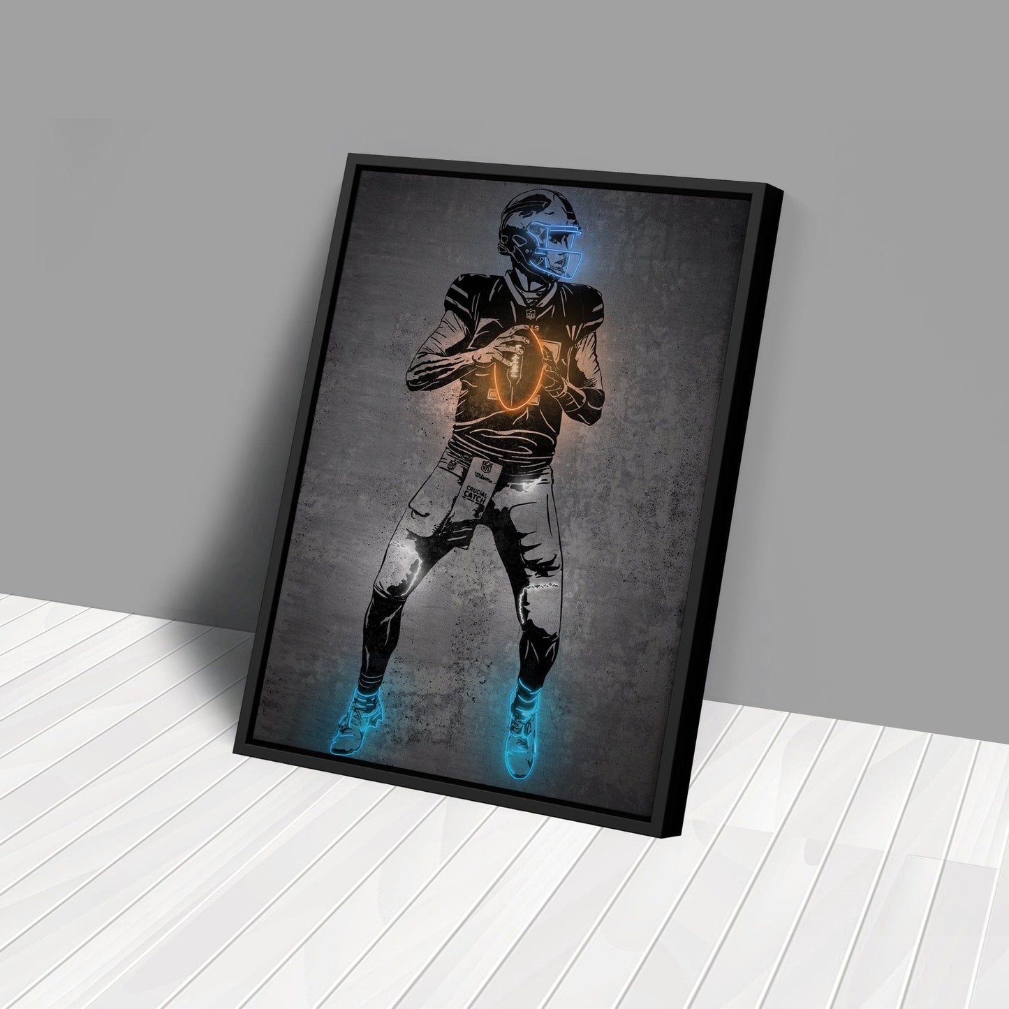 Josh Allen Neon Canvas Art | Modern Wall Decor for Bills Fans