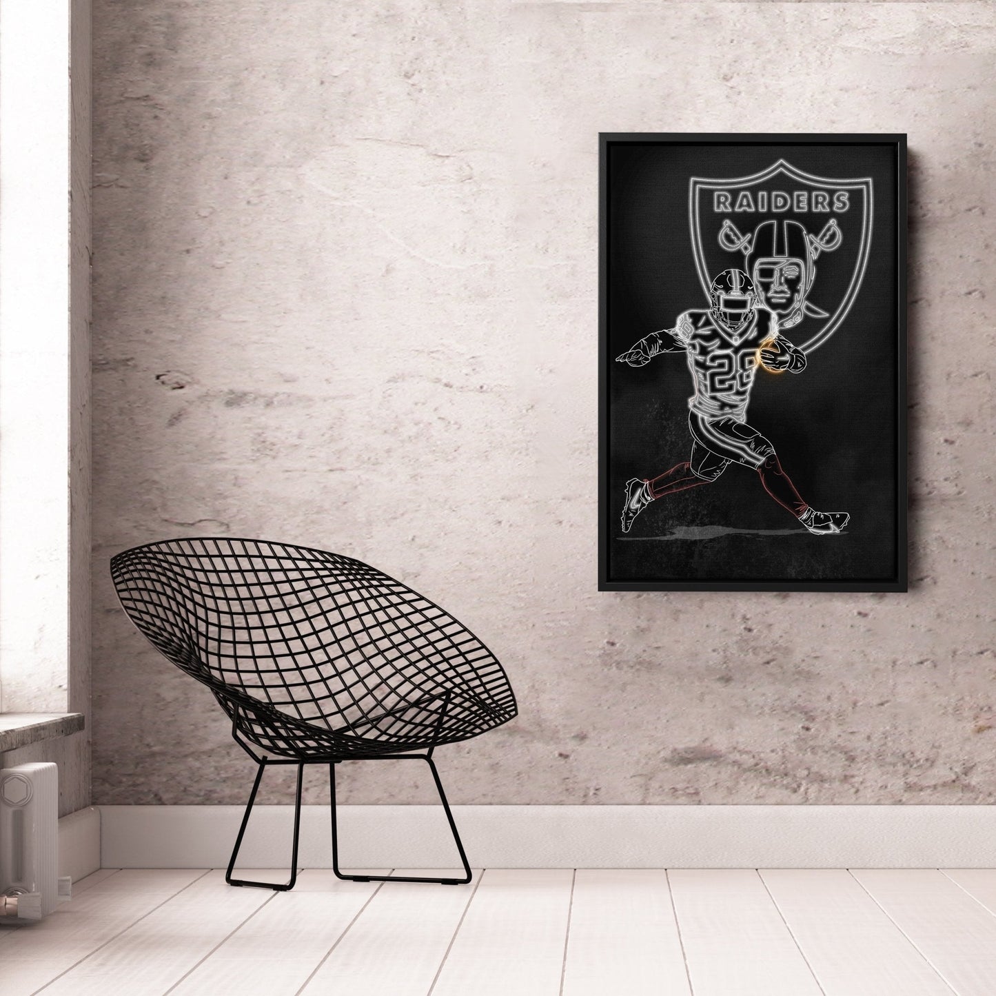 Josh Jacobs Neon Canvas Art | Raiders Wall Decor