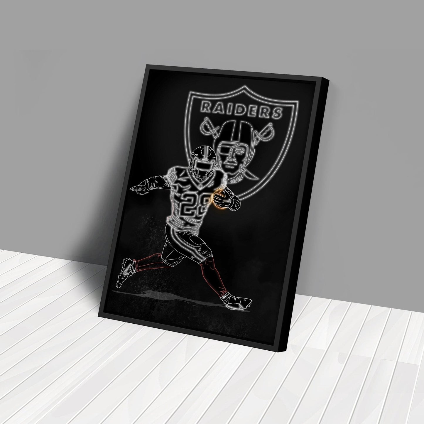 Josh Jacobs Neon Canvas Art | Raiders Wall Decor