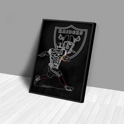 Josh Jacobs Neon Canvas Art | Raiders Wall Decor