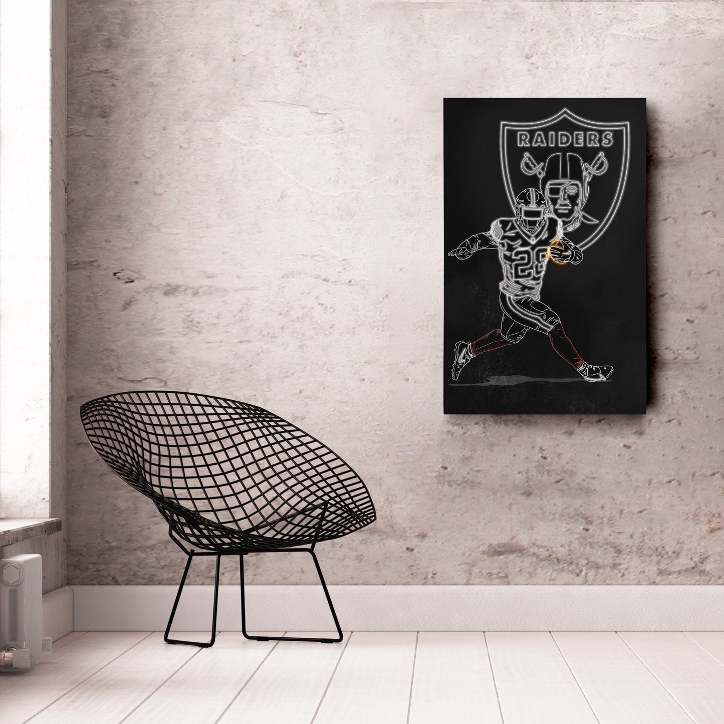 Josh Jacobs Neon Canvas Art | Raiders Wall Decor
