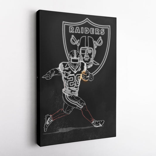 Josh Jacobs Neon Canvas Art | Raiders Wall Decor